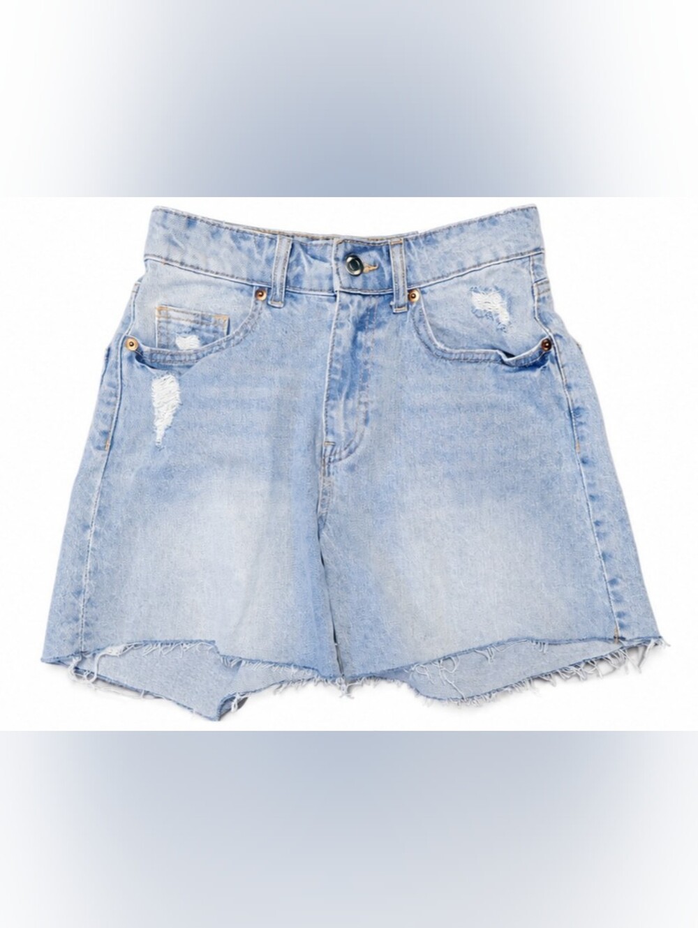 H&M Light Blue High Waist Distressed Denim Shorts